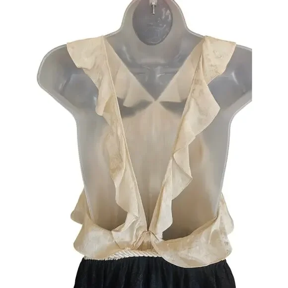 Rachel Zoe Ivory Black Halter Jumpsuit SZ 6 Ruffled Slraps Silk Tassled Tie NWT - Picture 8 of 11